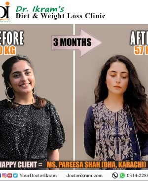 A visual testimonial showcasing a patient transformation and positive Dr Ikram weight loss reviews.