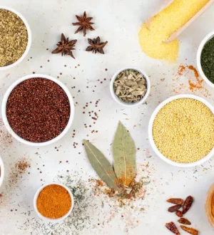 A colorful variety of grains and seasonings to help answer the question: are spices bad for you?