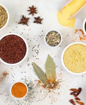 A colorful variety of grains and seasonings to help answer the question: are spices bad for you?